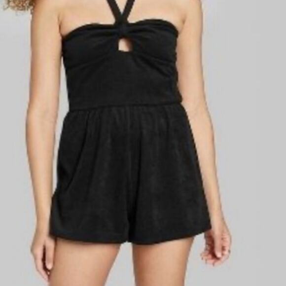 Wild Fable Black Terry Halter Romper Womens Sleeveless Casual Summer - Picture 1 of 9